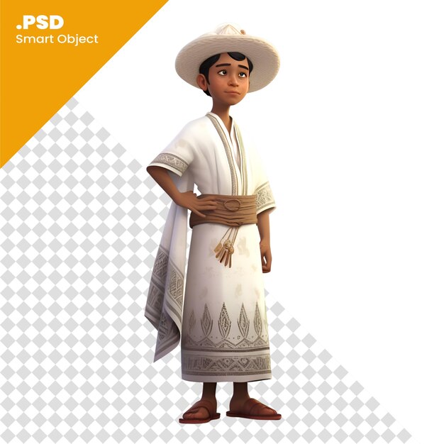 PSD renderização digital 3d de um menino em traje nacional isolado em fundo branco modelo psd