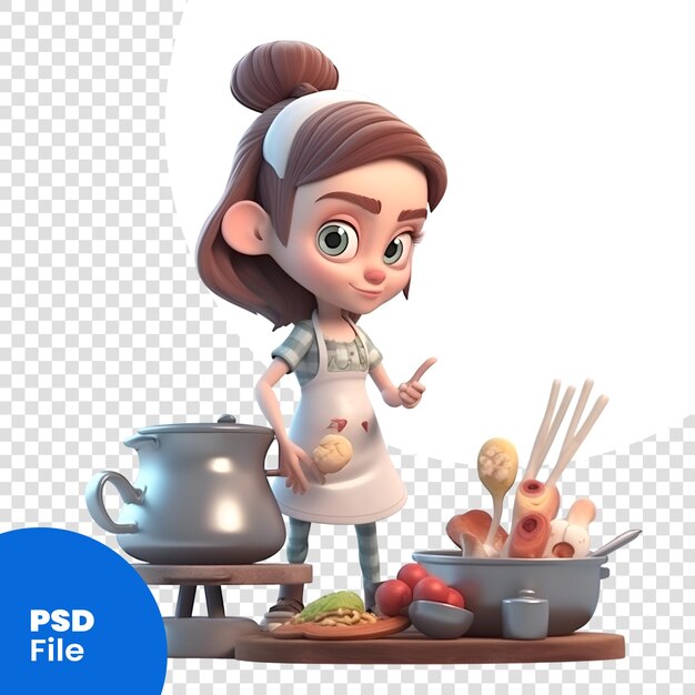 PSD renderização digital 3d de um personagem de desenho animado com um modelo psd de tema de culinária