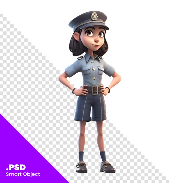 PSD renderização digital 3d de uma linda policial isolada em um modelo psd de fundo branco