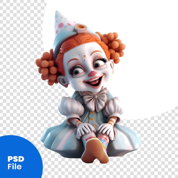 PSD renderização digital 3d de uma menina palhaço isolada no modelo psd de fundo branco