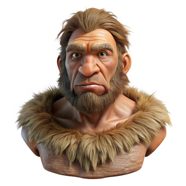 PSD renderização digital de um homem de neanderthal com uma barba robusta e grossa e roupas de pele simbolizando