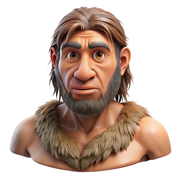 PSD renderização digital de um homem de neanderthal com uma barba robusta e grossa e roupas de pele simbolizando