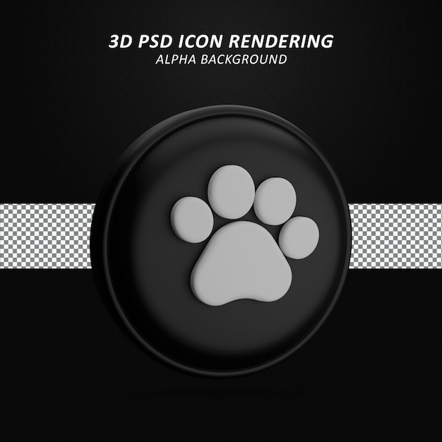 Renderização do ícone 3D da impressão da pata isolada
