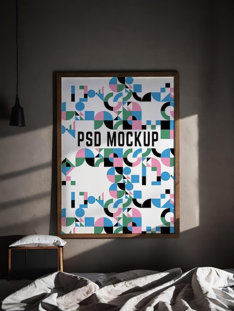 Renderização do interior da moldura da obra de arte em maquete de cartaz com ilustração emoldurada