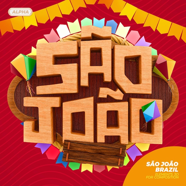 PSD renderização do logotipo 3d de são joão brasil