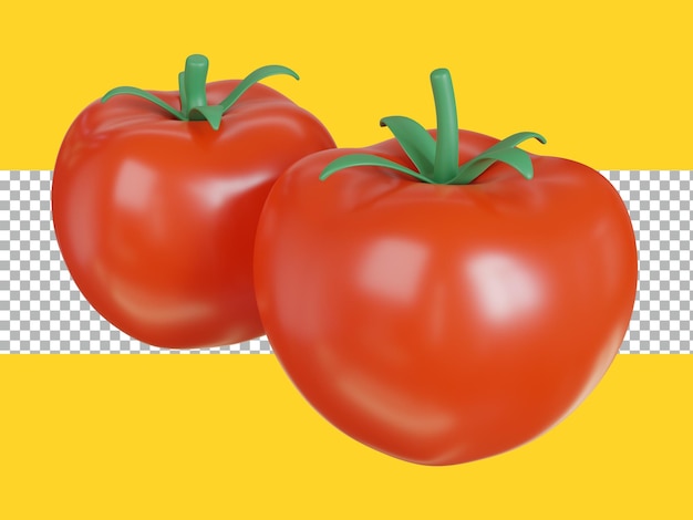 Renderização em 3d 2 tomates legumes frescos têm psd premium transparente de cor verde e vermelha