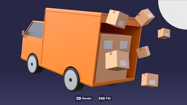 Renderização em 3D Carro de entrega Carro laranja com embalagem Serviço de entrega de transporte de carga Entrega de transporte por carro ilustração 3D