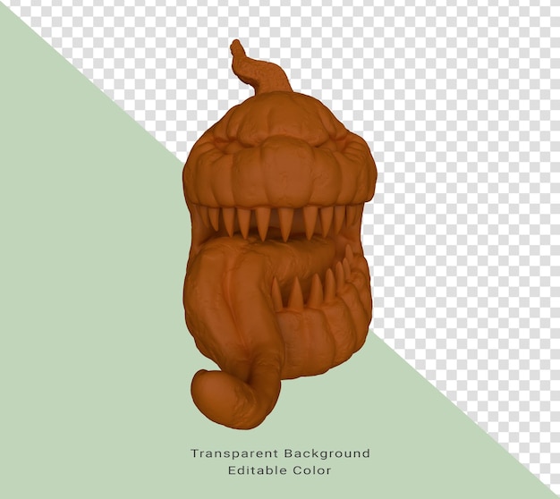 PSD renderização em 3d da abóbora de halloween com rosto assustador e dentes mínimos de fundo de halloween