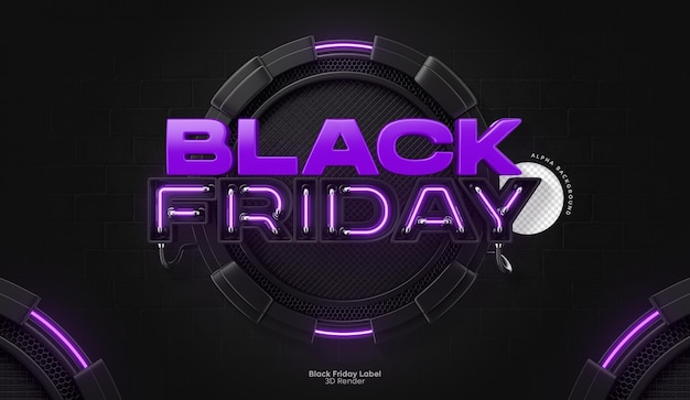 Renderização em 3d da black friday neon label