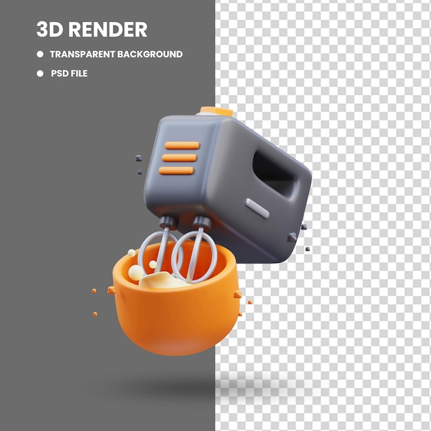 PSD renderização em 3d da ilustração de ícone bonito da ferramenta de cozinha misturador de massa