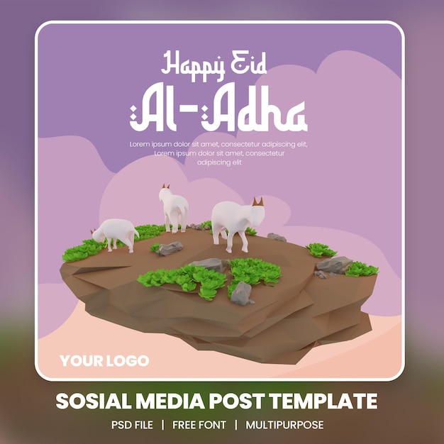 Renderização em 3D da postagem de eid al adha nas redes sociais