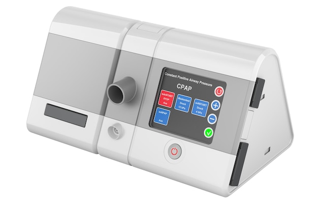 Renderização em 3D da pressão positiva contínua das vias aéreas da CPAP branca isolada em fundo transparente