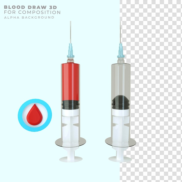 PSD renderização em 3d da seringa para coleta de sangue