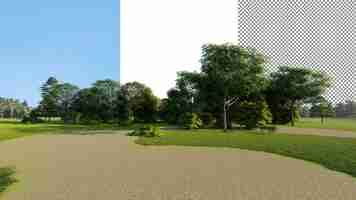 PSD renderização em 3d de fundo transparente do parque verde