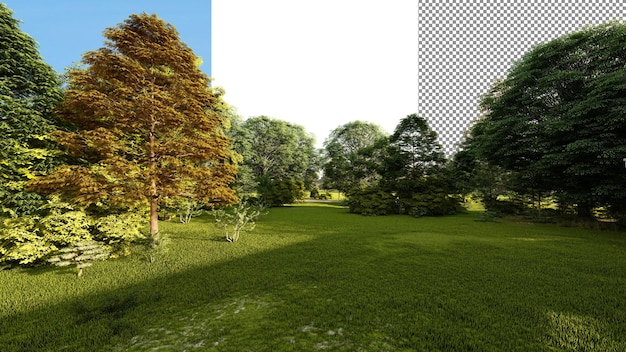 Renderização em 3d de fundo transparente do parque verde