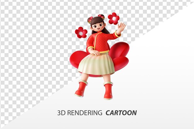 PSD renderização em 3d de garotas de desenho animado em roupas tradicionais chinesas