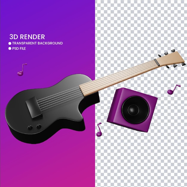 renderização em 3D de guitarra fofa