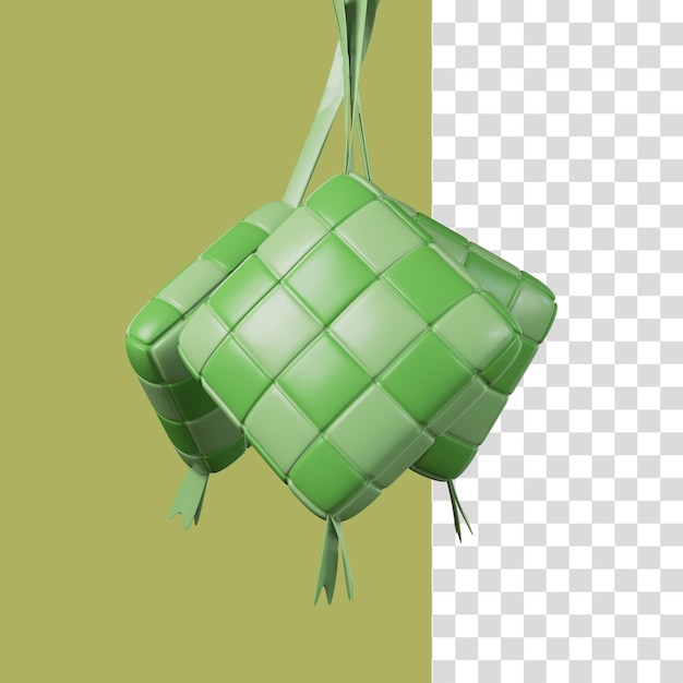 Renderização em 3d de ketupat ou bolo de arroz em forma de diamante para eid al fitr