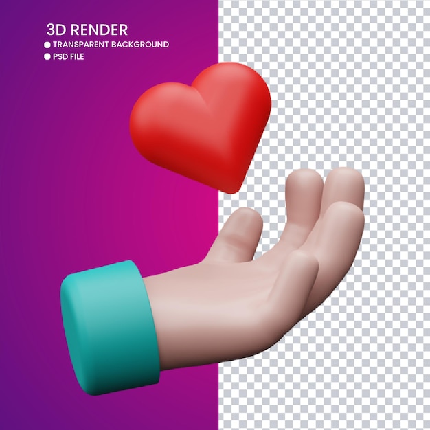 renderização em 3D de mão fofa e amor