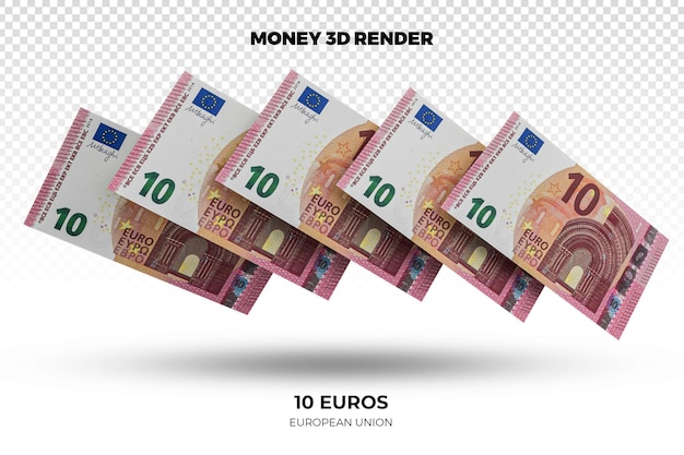 PSD renderização em 3d de pilhas de notas de 10 euros da união europeia