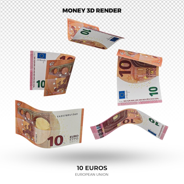 Renderização em 3D de pilhas de notas de 10 euros da União Europeia