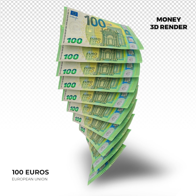 Renderização em 3D de pilhas de notas de 100 euros da União Europeia