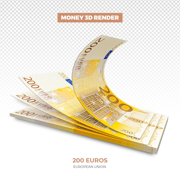 Renderização em 3D de pilhas de notas de 200 euros da União Europeia