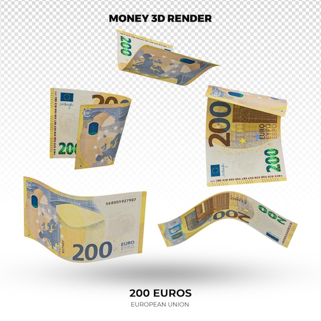 PSD renderização em 3d de pilhas de notas de 200 euros da união europeia