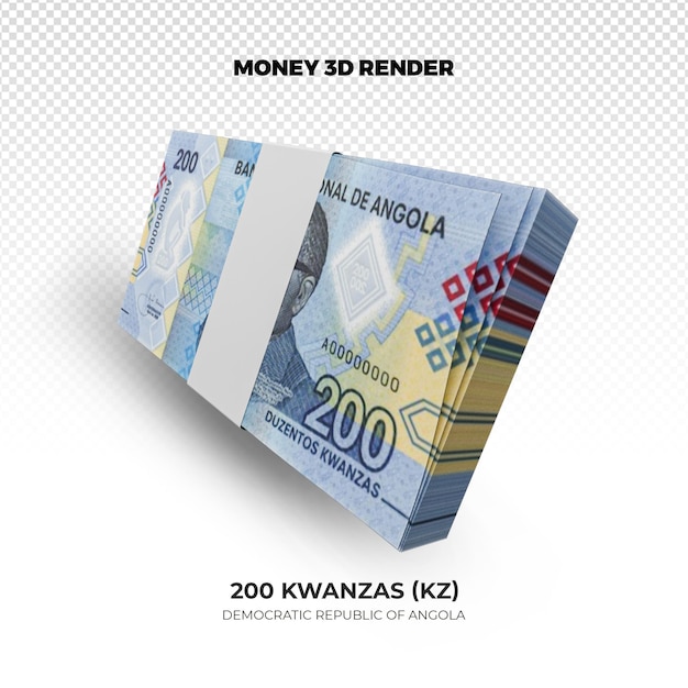 PSD renderização em 3d de pilhas de notas de 200 kwanzas de dinheiro angolano