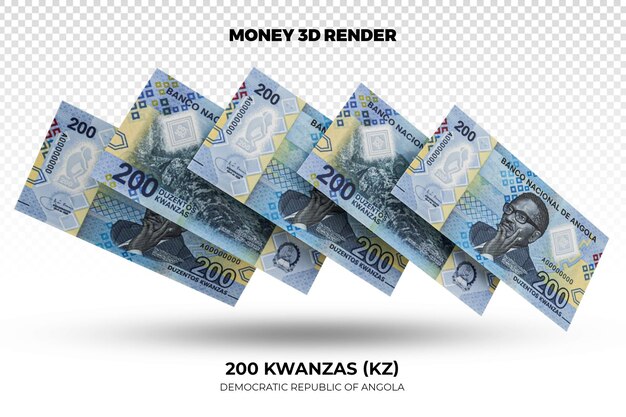 PSD renderização em 3d de pilhas de notas de 200 kwanzas de dinheiro angolano