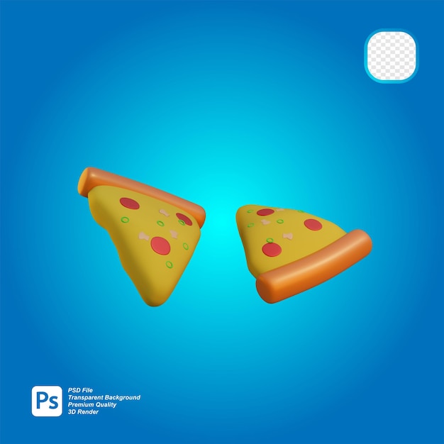 Renderização em 3d de pizza fofa voadora