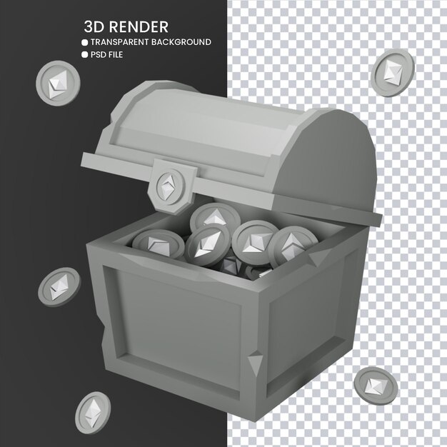 Renderização em 3d de um baú de tesouros ethereum fofo