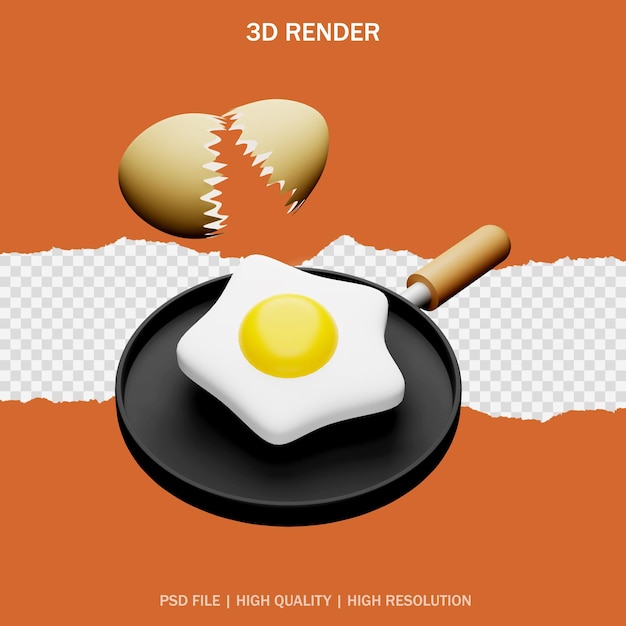 Renderização em 3d de um delicioso ovo frito em uma frigideira