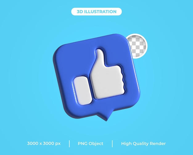 Renderização em 3D do botão Like PSD grátis