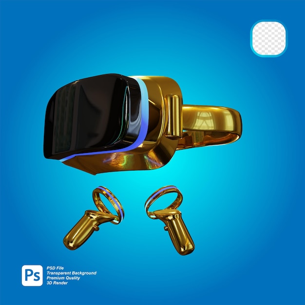 Renderização em 3d do console vr do futuro metaverso de ouro