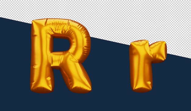 Renderização em 3d do flutuador de texto metálico de balão de alfabeto dourado