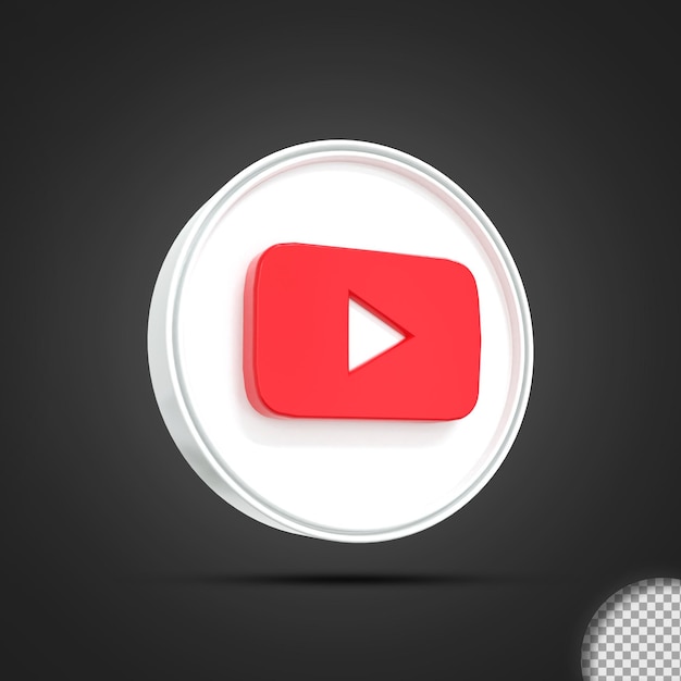 Renderização em 3d do ícone brilhante do logotipo de mídia social do YouTube