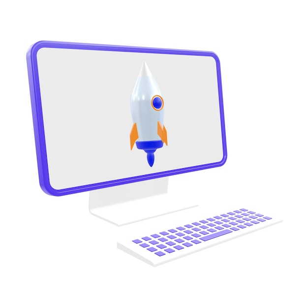 PSD renderização em 3d do ícone de área de trabalho e foguete