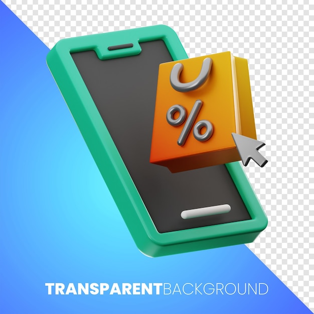 PSD renderização em 3d do ícone de telefone de compras on-line premium em fundo isolado png thumbnail