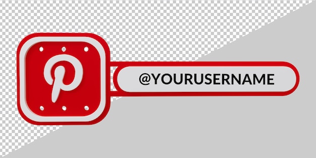 PSD renderização em 3d do ícone do pinterest no terço inferior