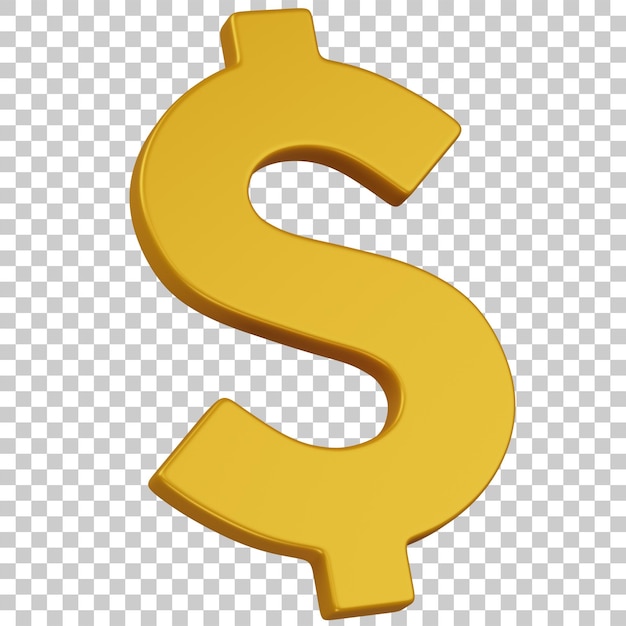 Renderização em 3D do ícone do sinal do dólar dourado