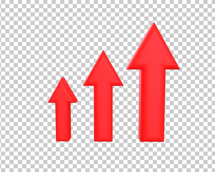 PSD renderização em 3d do ícone vermelho de crescimento infográfico de setas