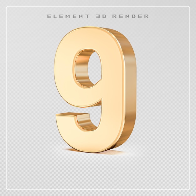 Renderização em 3D do número 9 dourado