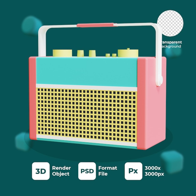 PSD renderização em 3d ícone de rádio antigo com ícone transparente psd premium