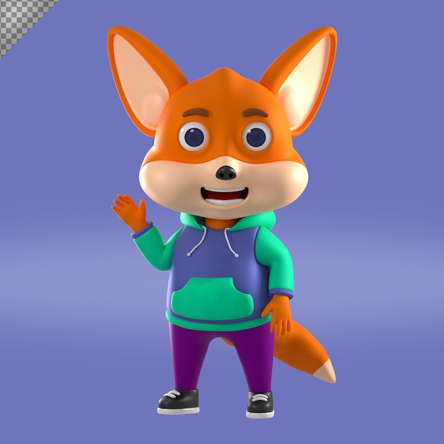 PSD renderização em 3d ilustração de personagem de desenho animado fox premium psd