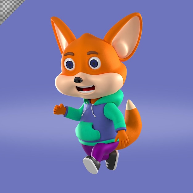 Renderização em 3d ilustração de personagem de desenho animado fox premium psd