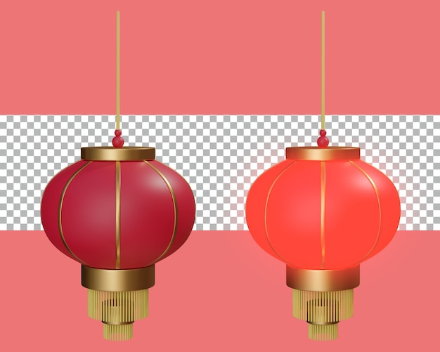PSD renderização em 3d lanterna chinesa de cor vermelha e dourada transparente
