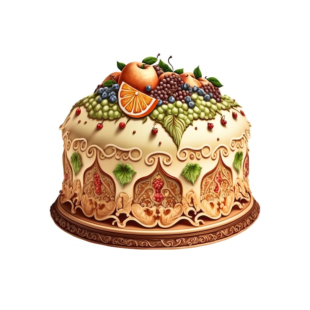 Renderização em 3d lindo ícone decorativo de bolo de frutas