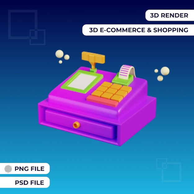 PSD renderização em 3d objeto de ilustração de ícone de máquina de caixa psd premium