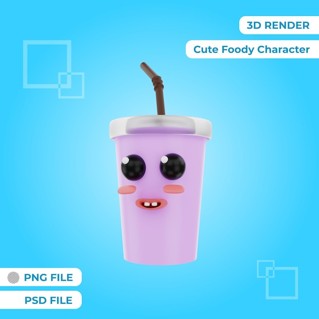 Renderização em 3d objeto de ilustração de personagem de bebida de refrigerante bonito psd premium